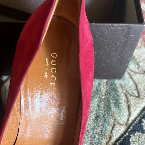 Authentic Gucci Kid Scamosciato Raspberry Red Italy Womens Heels Shoes SZ 38.5 - Picture 5 of 15